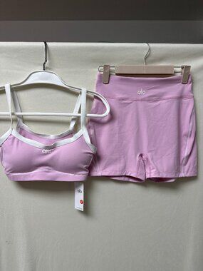 Alo Women's Pink Tank Top and Shorts — Size L